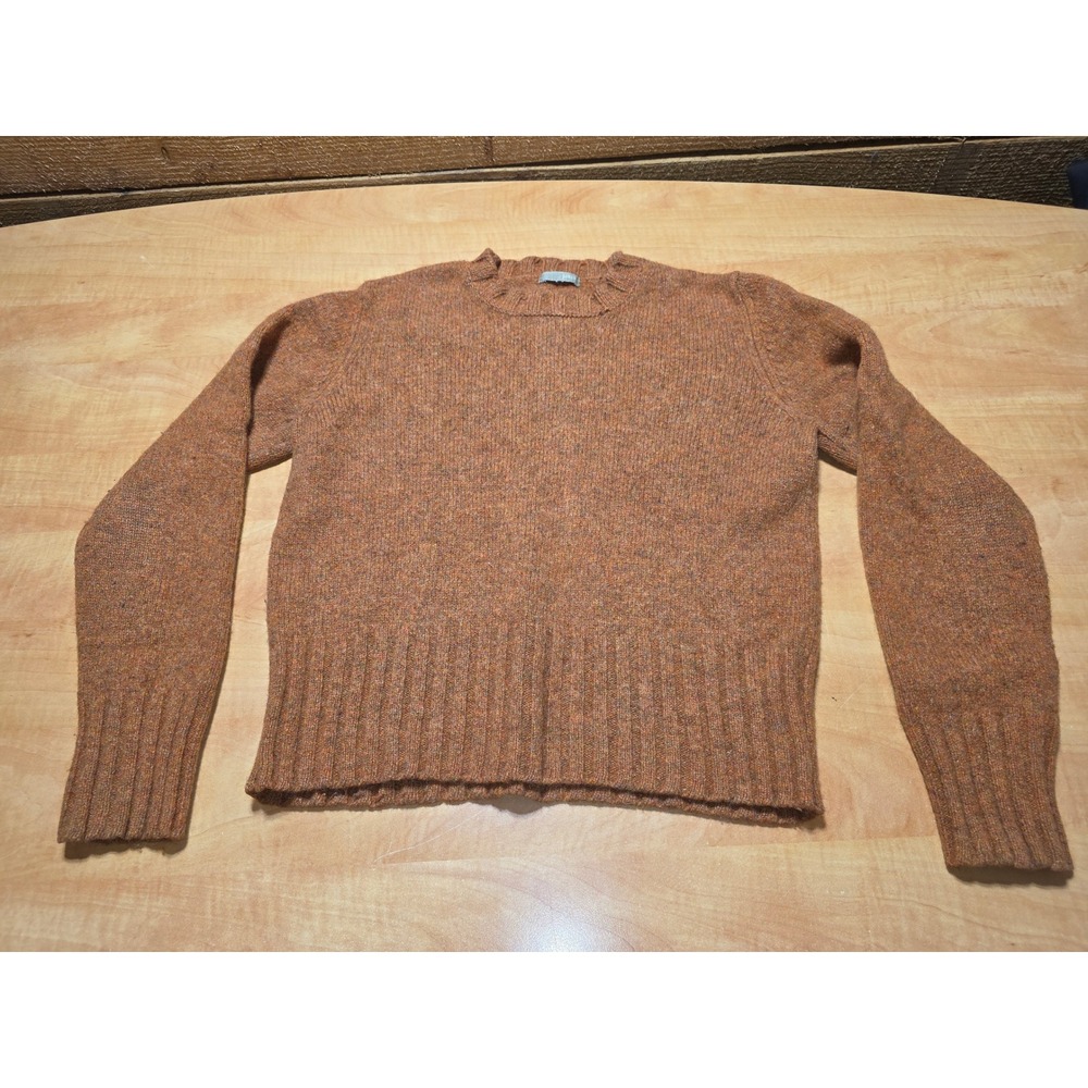 J Crew Womens Orange Marl Wool Blend Crewneck Raglan Sweater Wide Ribbed Trim